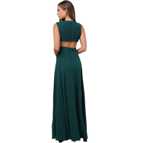 Lulus Maxi Dress Women M Green Vivid Imagination Gown V-Neck Cutout Prom NWT - Picture 2 of 9